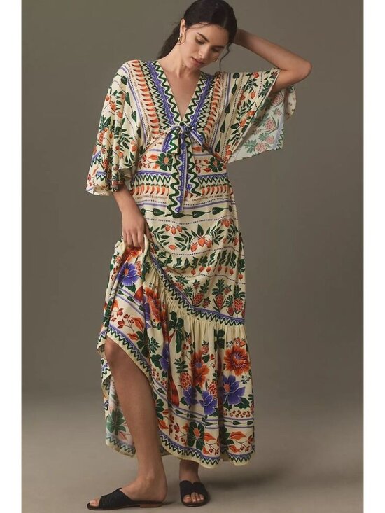 FARM Rio Dresses & Skirts - FARM Rio V-Neck Cut-Out Kaftan Maxi Dress